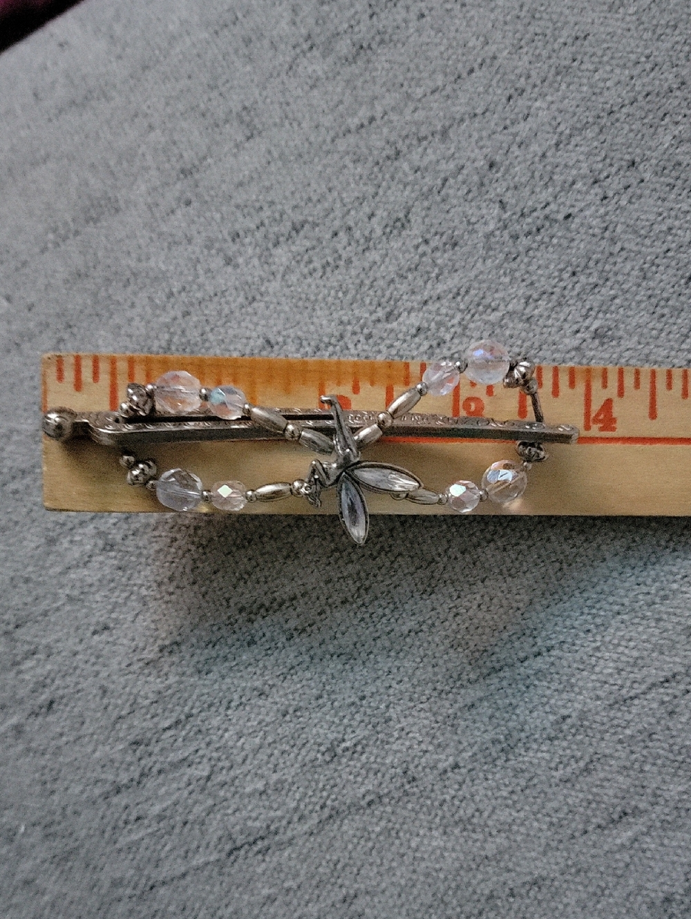 This is a silver-toned fairy hair clip with aurora borealis crystals. - Picture 4 of 4